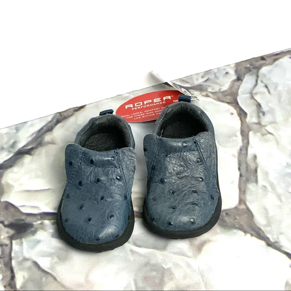 NWT Roper Ostrich Blue Leather Slip-On Clog Loafer Shoes Infant 2